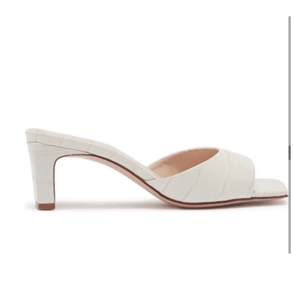 Schutz The Queliana Croc Embossed Mule Block Heel Slip-On Sandal,White, Size 8.5